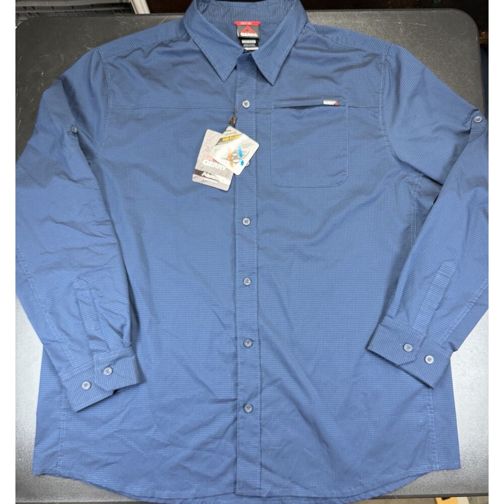 Gerry Mens Long Sleeve Shirt Blue sz XXL Performance Field Fishing Stretch NWT